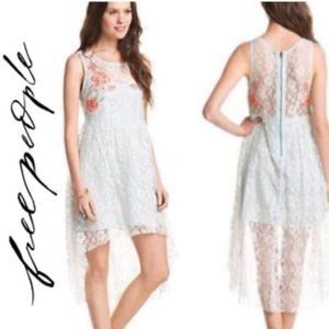New Free People Hi Low Russian nestling doll Lace Lined Dress Ice Blue dress